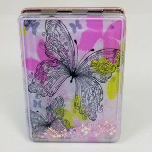 Butterfly snow glove affect floating glitter and stars mirror compact.